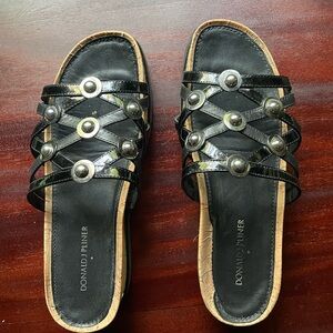 Donald J. Pliner Black Patent Leather Stud Slide Sandals